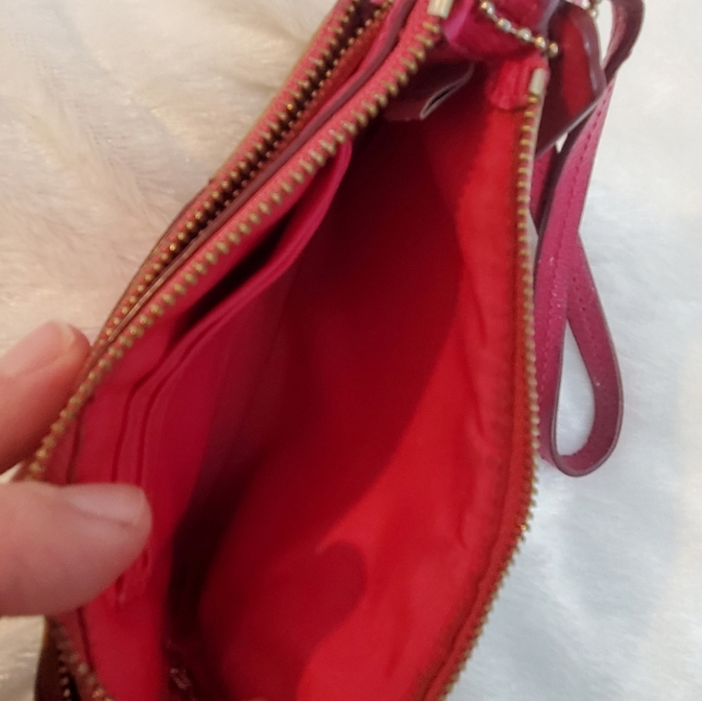 Coach Signature Print Wristlet Wallet Brown And Pink - Picture 5 of 9